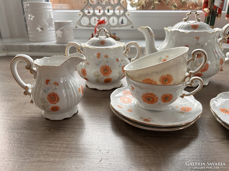 Zsolnay orange cornflower tea set
