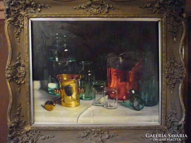 Árpád Romek (1883 - 1960) still life (glass, copper), 1920s 1810 13