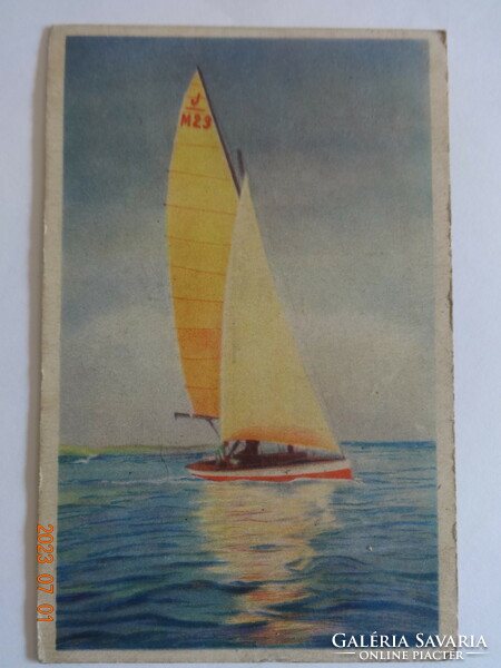 Old postcard: sailing on Balaton (1948)