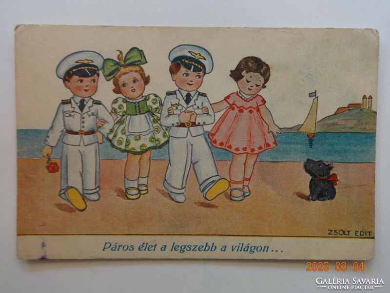 Old graphic greeting card, postage stamp: 
