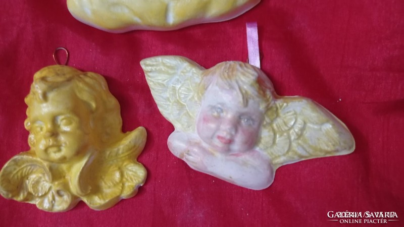 Painted plaster Christmas tree decorations, angels, golden puttos