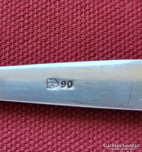 Ezüstözött alpakka villa kanál cukorfogó csomag ezüst színű 90 RLB 20 jelzéssel