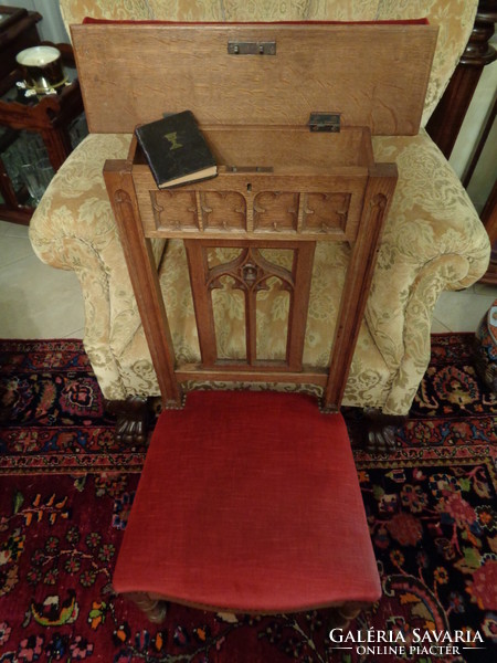 Antique kneeling prayer chair, Gothic prayer chair, carved hardwood, Christian furniture