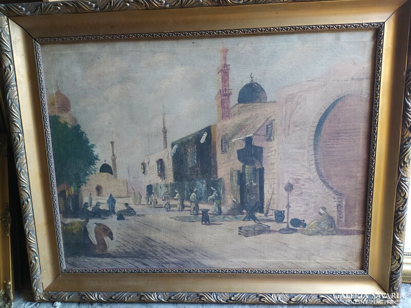 Bácskay István: Tuniszi utca olaj vászon festmény, hibátlan, jelzett, 94 x 74 cm