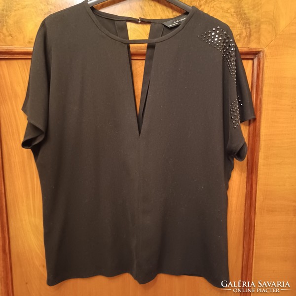 Zara black braided casual top, tunic, with a delicate glitter appliqué on one shoulder