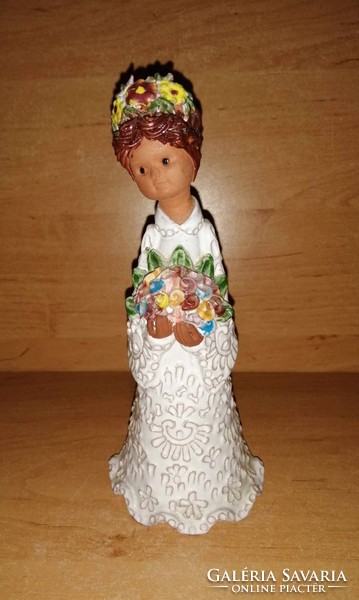 Maréza Várkonyi vm industrial artist ceramic girl with flower - 17.5 cm high