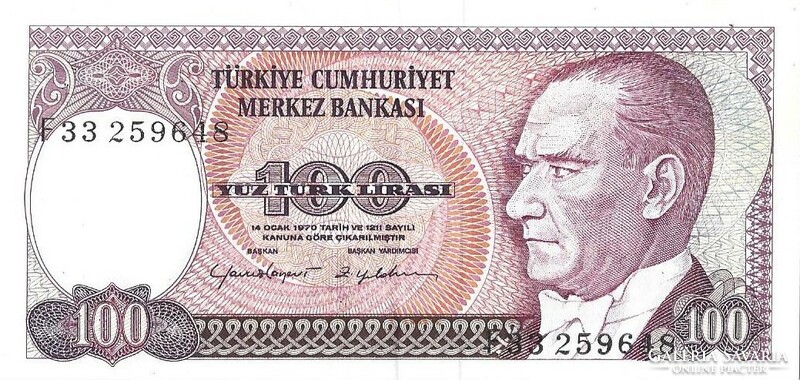 100 lira 1970 Törökország 2. UNC