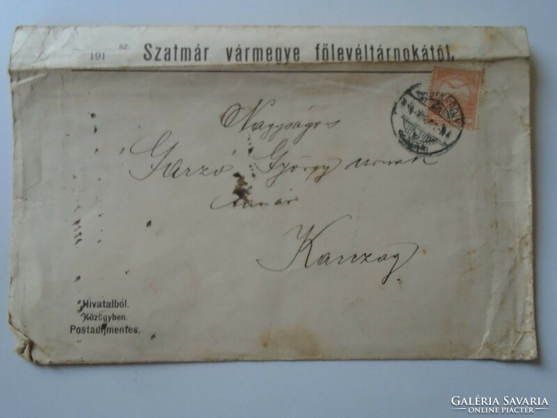 ZA482.25  Levél (boríték) Nagykároly 1910's Garzó György tanár úrnak Szatmár vármegye főlevéltárnoka