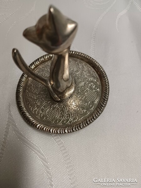 Silver-plated cat ring holder