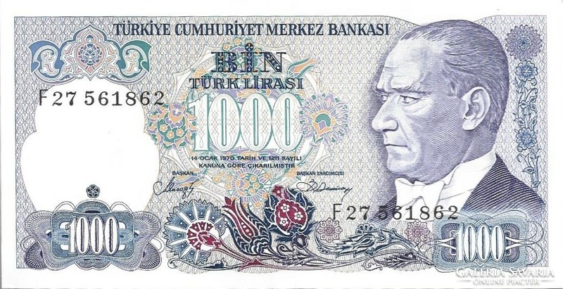 1000 lira 1970 Törökország 2. UNC