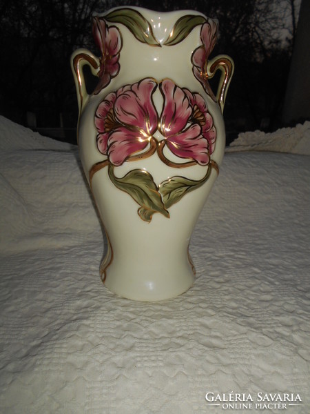 Zsolnay porcelain vase with poppy pattern - master painter's mark