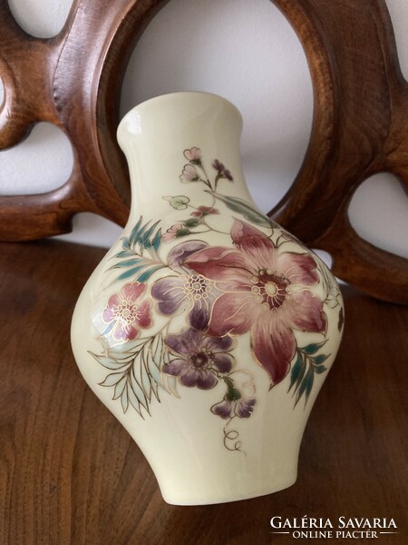Zsolnay porcelain belly vase, richly decorated with flowers