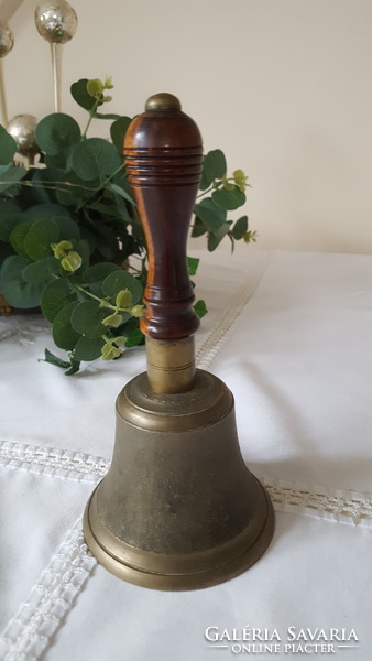 Large copper bell, bell with wooden handle