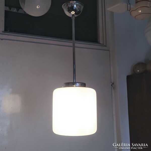 Bauhaus - art deco nickel-plated wedding lamp renovated - milk glass cylinder shade