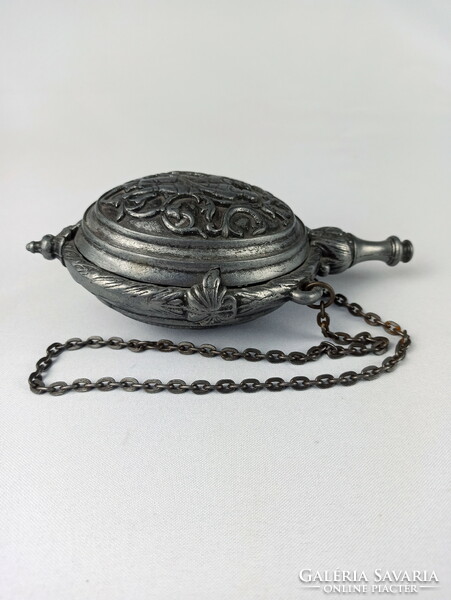 Replica pewter gunpowder holder, decorative object