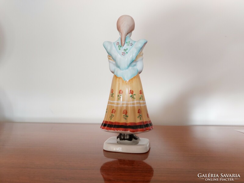 Old Hóllóháza porcelain matyó girl folk figure in folk costume 16 cm