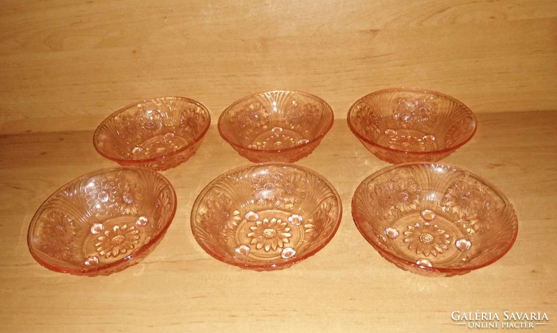 Coral colored glass small plates, dessert bowls 6 pcs in one (26/d)