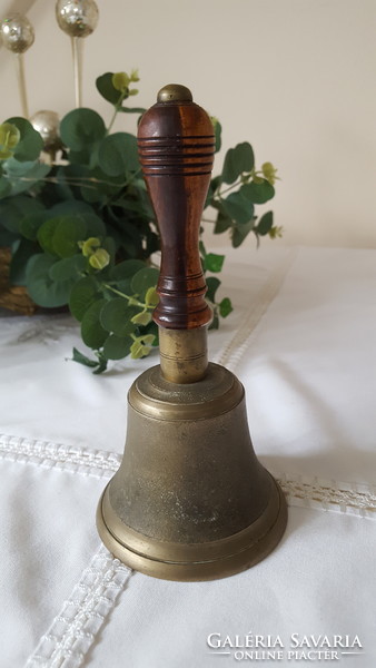 Large copper bell, bell with wooden handle