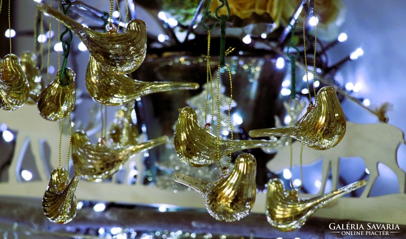 6 Pieces of gold-colored glass bird Christmas tree decoration ii.