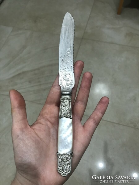 Art nouveau silver knife with mother-of-pearl handle leaf opener