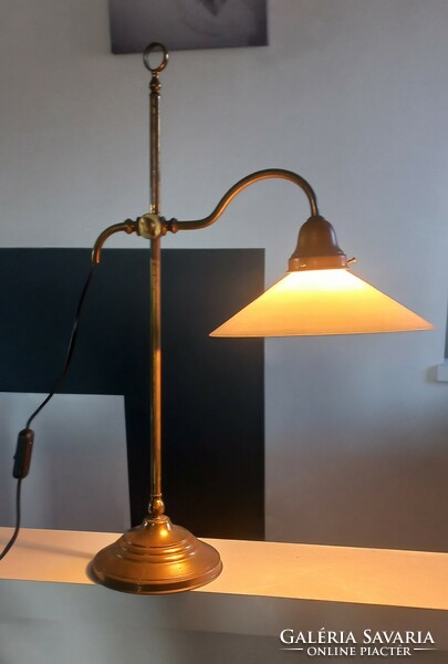 Réz asztali art deco bank lámpa hibátlan üvegbura val