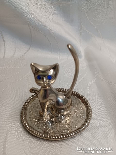 Art deco silver-plated cat ring holder