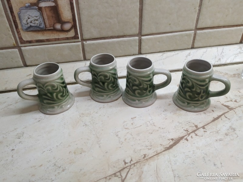 Ceramic drinking set for sale! 4 pcs of ceramic glasses with handles, small jugs for sale!