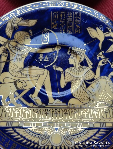 6db egyiptomi Fathy Mahmoud porcelán csészealj csomag tányér kistányér arany kék mintával