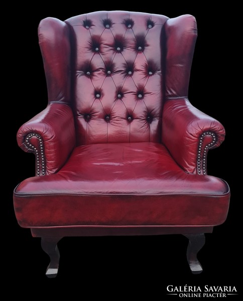 A786 English chesterfield leather armchair with ears