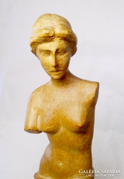 Aphrodite of Mélos, full-figure carved natural wooden statue in impeccable condition