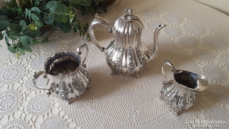 Beautiful pink, antique English silver-plated tea and coffee service set