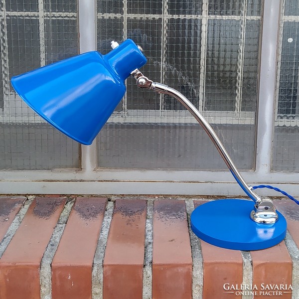 Bauhaus - Art deco asztali lámpa felújítva (kék - nikkel) - Meteor Csillárgyár