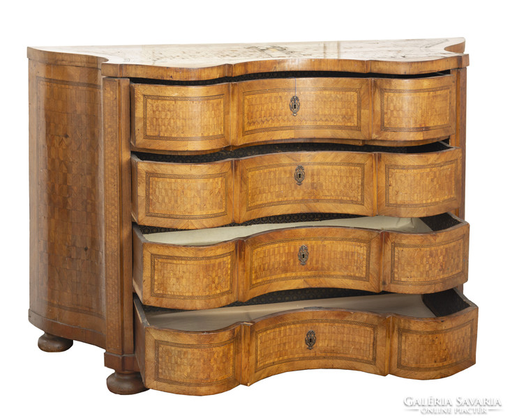 Baroque-style 4-drawer inlaid chest of drawers
