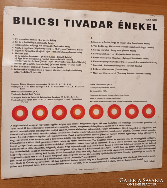 Bilicsi tivadar sings vinyl lp sound record