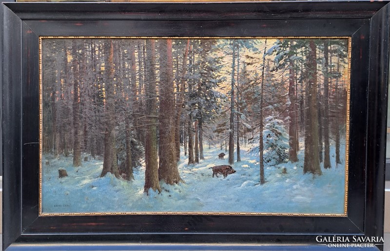 Carpathian Endre (1840-1931): winter forest, huge, Győr