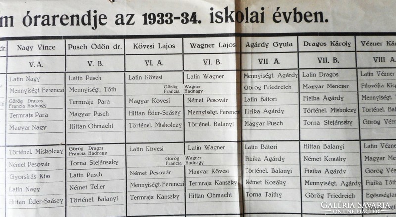 Kegyestanítórendi Gimnázium nagyalakú tanrendje 1933/34 (Piarista Gimnázium. Budapest)
