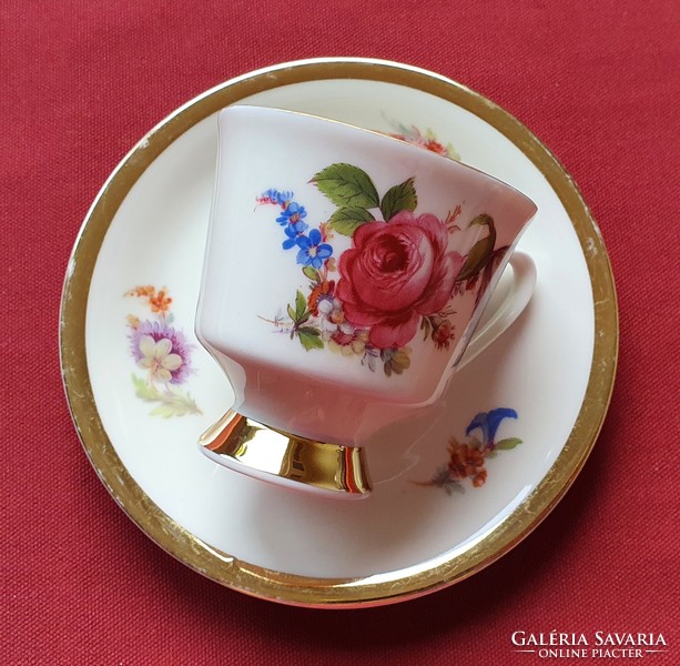 Johann Seltmann Vohenstrauss Bavaria német porcelán kávés csésze és csészealj szett rózsa virág