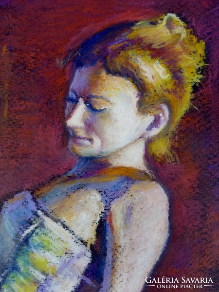Nude model in corset modern impressionist painting. Created by Tamás Attila Kagyerják
