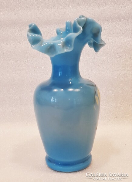 Sale! Biedermeier enamel-painted glass vase with frilled rim fixed 3000 ft.