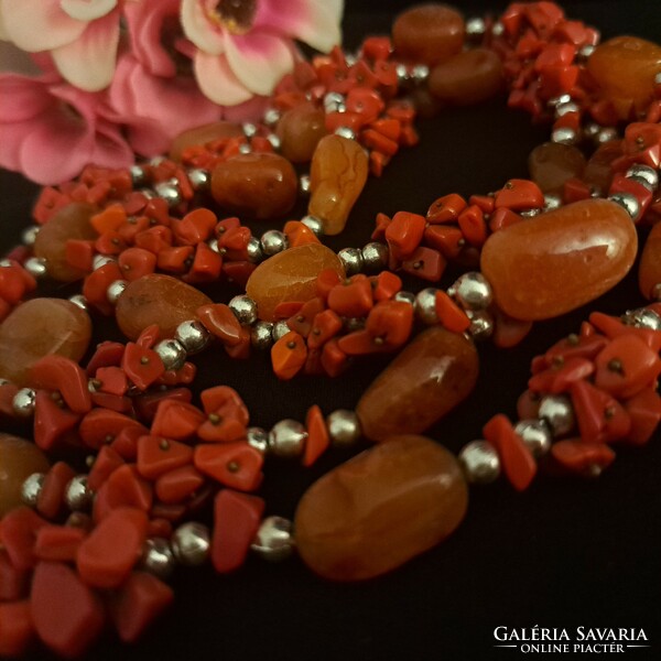 Coral and agate handmade necklaces 150 cm