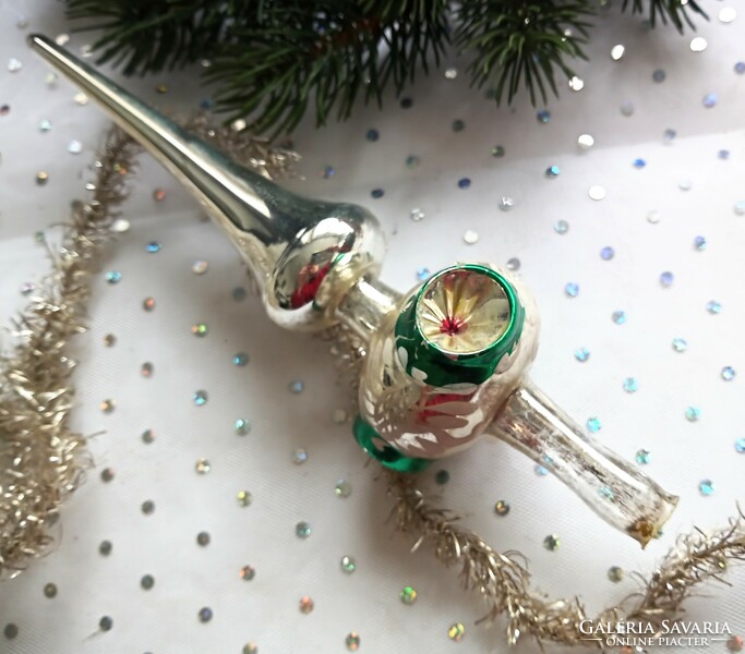 Old painted glass reflex Christmas tree ornament top decoration 21cm