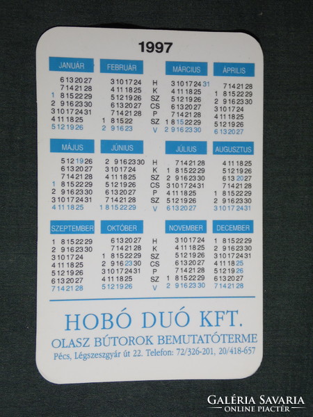 Kártyanaptár, Hobó Duó bútor lakberendezés üzlet, kanapé, Pécs, férfi, női modell,  1997,   (5)