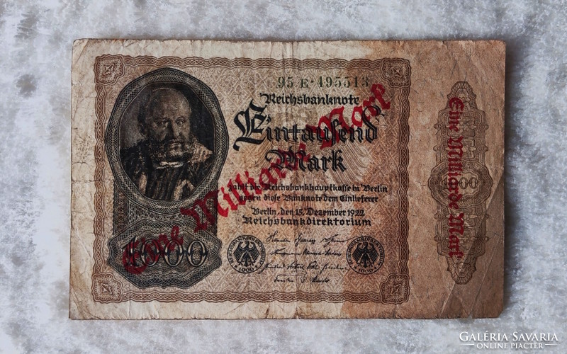 1 billion marks overprinted in 1923 (f) German Weimar Republic | 1 banknote