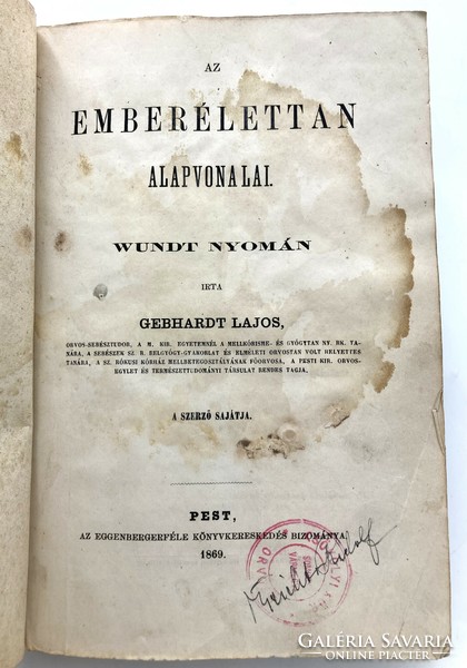 Lajos Gebhardt: Basic lines of human physiology following Wundt, 1869 - antique medical book rarity