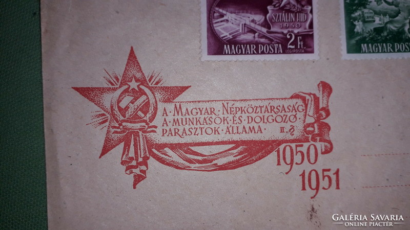 1950-51 Rákosi - era worker peasant stamp series on a contemporary envelope, postmarked according to the pictures