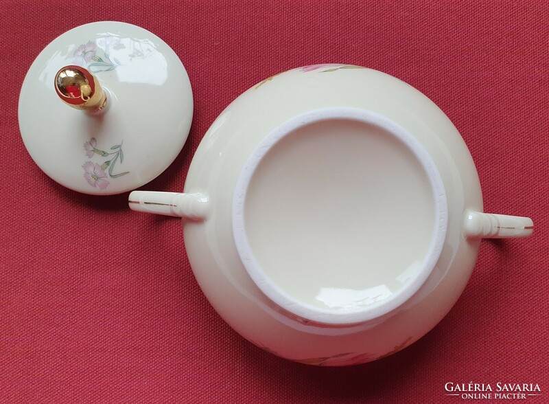 Porcelain sugar bowl with a flower pattern with a golden edge