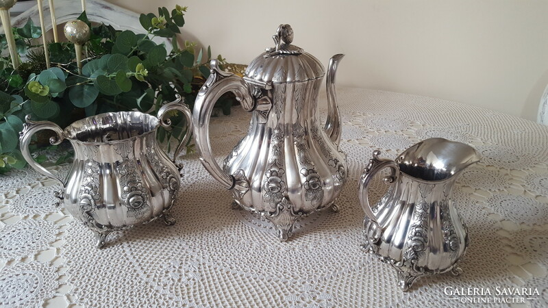 Beautiful pink, antique English silver-plated tea and coffee service set