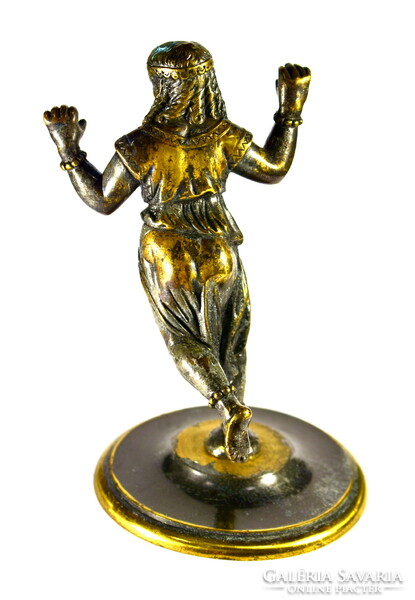 Ancient woman dancing (?) Patinated bronze statue