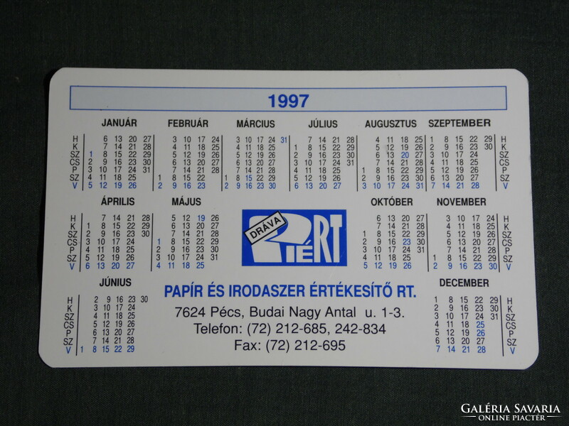 Card calendar, Dráva Piért paper stationery store, Pécs, 1997, (5)