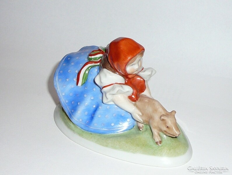 Herend, little girl catching a pig, 1930s (crowned coat of arms mark), porcelain.